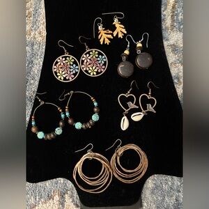 Six Pairs Preloved vintage to modern Bohemian Multi-Color Earrings